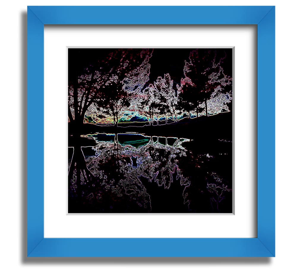 Abstract Neon Landscape 13 square framed print featuring vibrant neon colors, ready to hang.