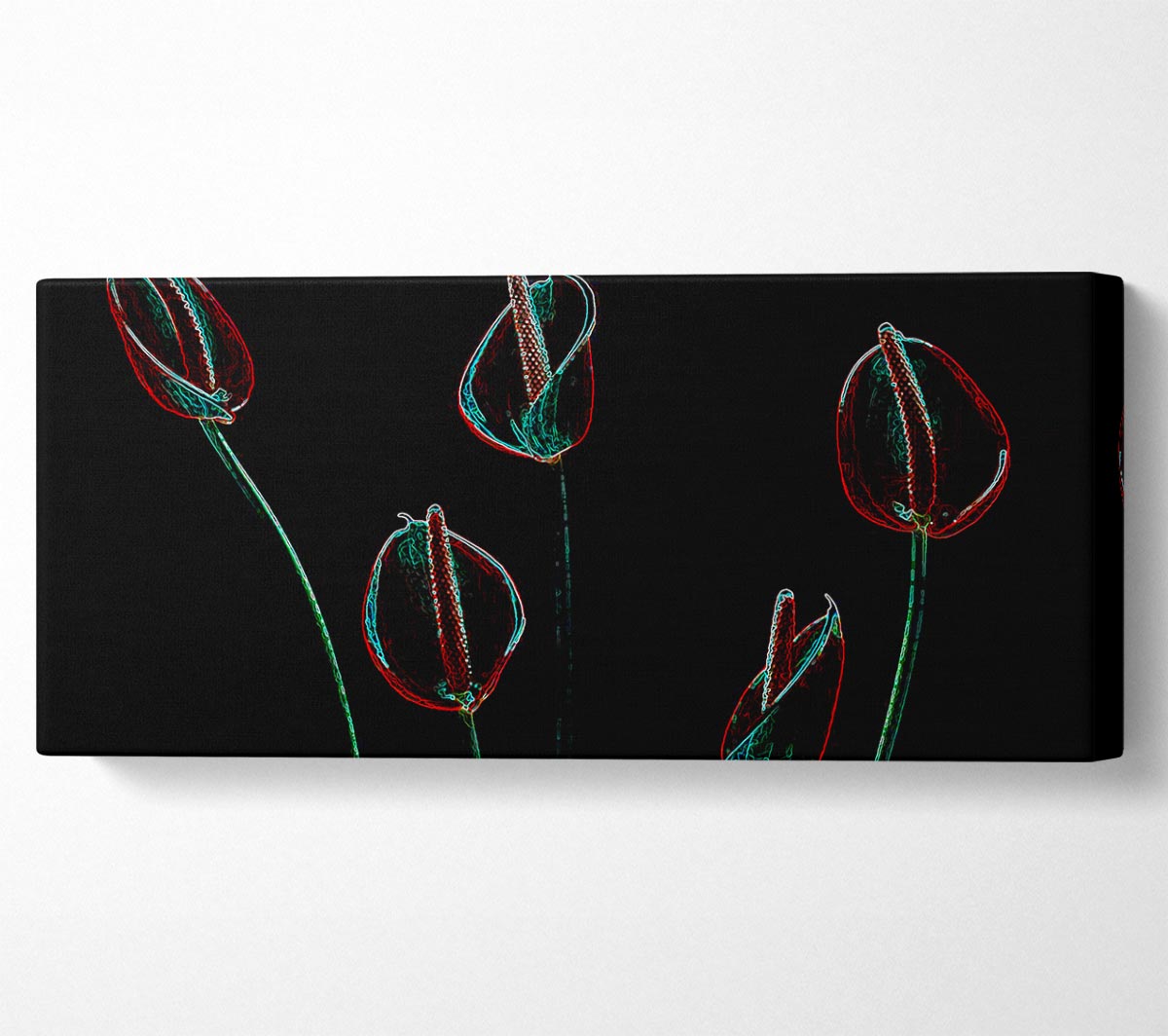 Abstract Neon Night Flowers canvas art featuring vibrant colors on a coated polyester surface, mounted on a sturdy 44mm box frame.
