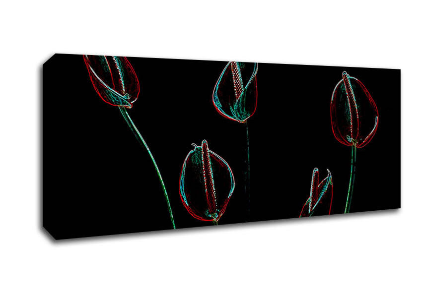 Abstract Neon Night Flowers canvas art featuring vibrant colors on a coated polyester surface, mounted on a sturdy 44mm box frame.