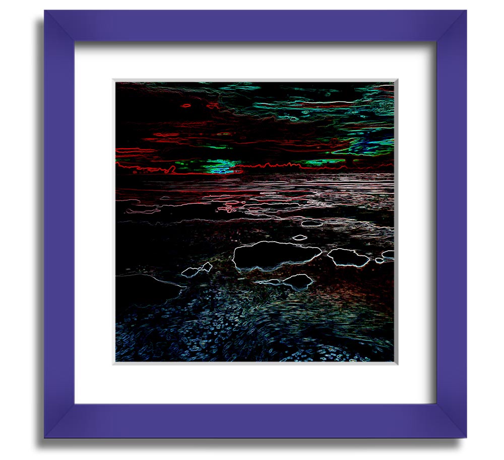 A vibrant Abstract Neon Seascape framed print showcasing colorful ocean waves in a modern square design.