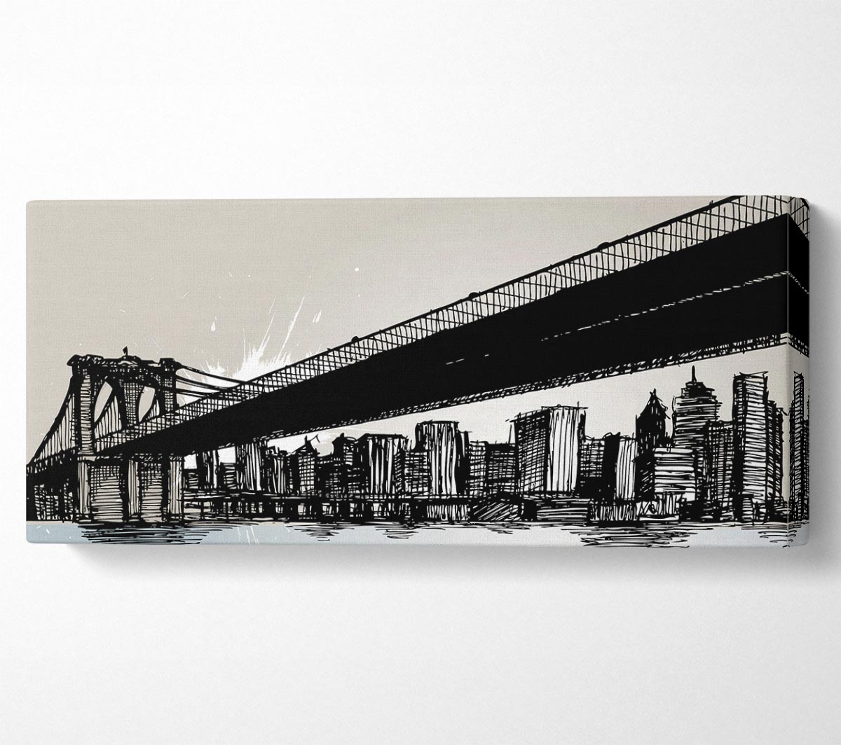 Abstract New York City canvas art mounted on a 44mm box frame, showcasing vibrant colors and modern design.