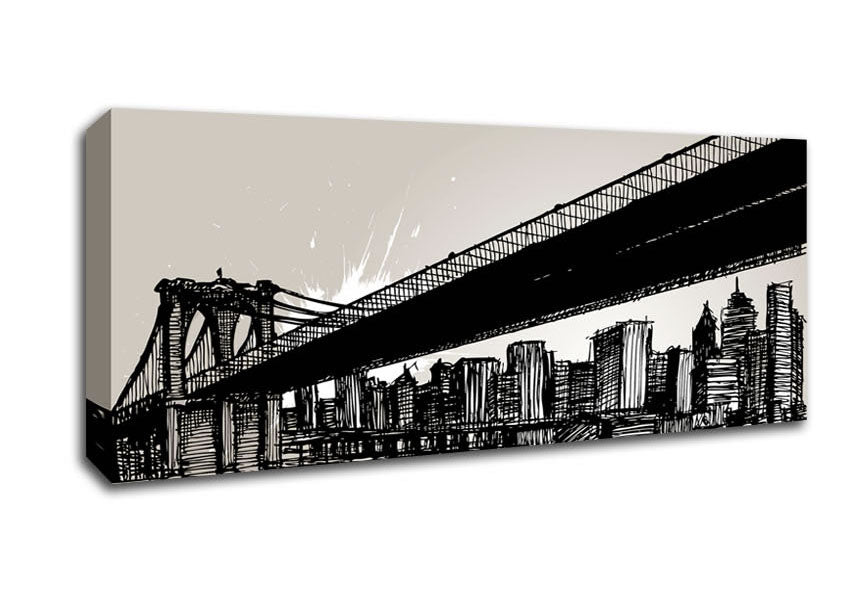 Abstract New York City canvas art mounted on a 44mm box frame, showcasing vibrant colors and modern design.