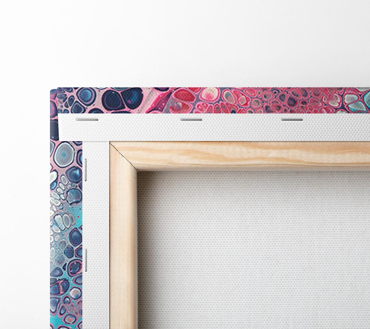 Vibrant Abstract Oil Pastels artwork on coated polyester canvas, mounted on a 44mm box frame, ready to hang.