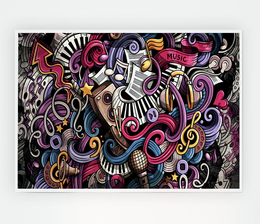 A vibrant abstract canvas poster featuring musical patterns and colors, perfect for art and music lovers.