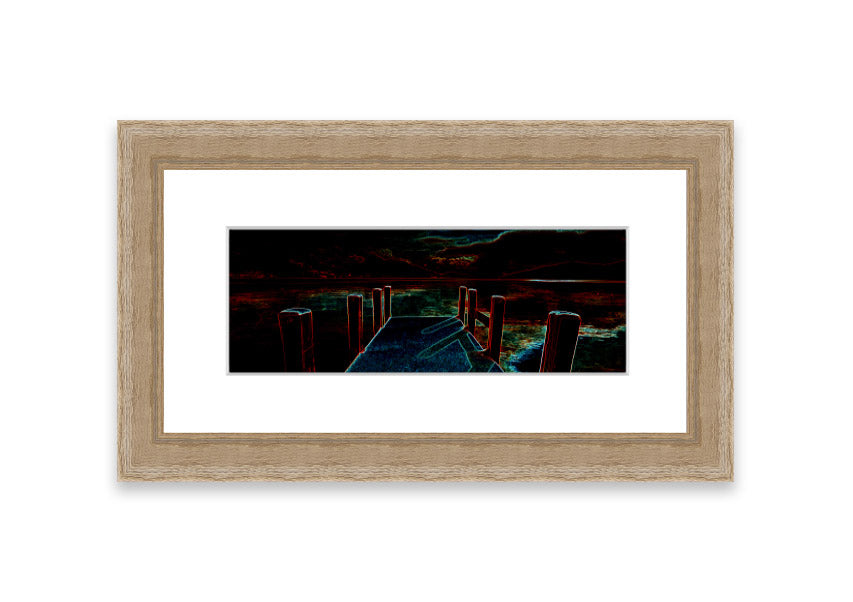 Framed print of Abstract Pier artwork, showcasing serene colors and modern design, ready to hang.