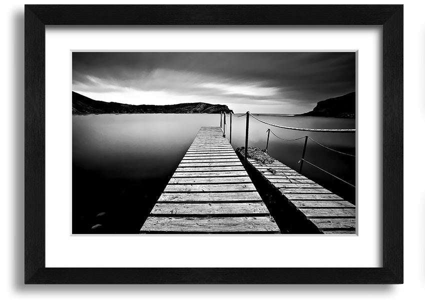 Abstract Pier B n W framed print showcasing a modern abstract design in black and white, available in various frame colors.