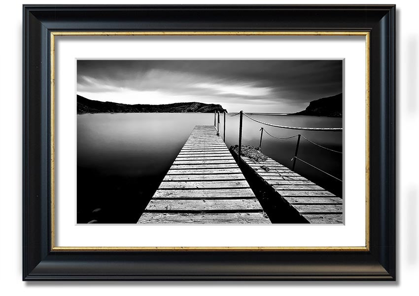 Abstract Pier B n W framed print showcasing a modern abstract design in black and white, available in various frame colors.