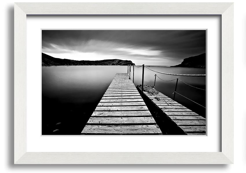 Abstract Pier B n W framed print showcasing a modern abstract design in black and white, available in various frame colors.