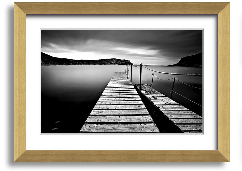 Abstract Pier B n W framed print showcasing a modern abstract design in black and white, available in various frame colors.