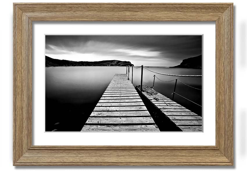 Abstract Pier B n W framed print showcasing a modern abstract design in black and white, available in various frame colors.