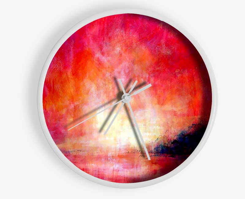Abstract Pink River clock made from natural bamboo with a round face and clear Plexiglas lens, available in multiple colors.