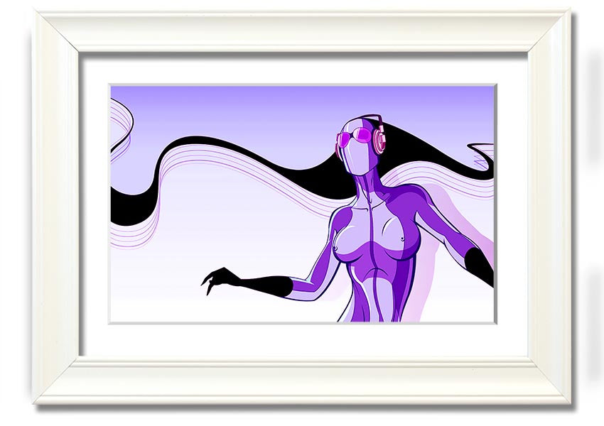 Framed print of an abstract purple alien design, showcasing vibrant colors and unique artistry, ready to hang.