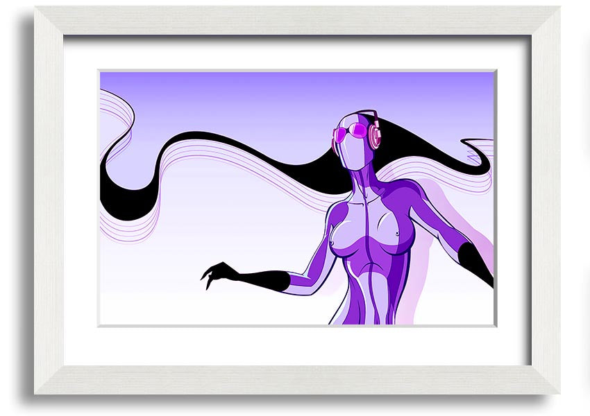 Framed print of an abstract purple alien design, showcasing vibrant colors and unique artistry, ready to hang.