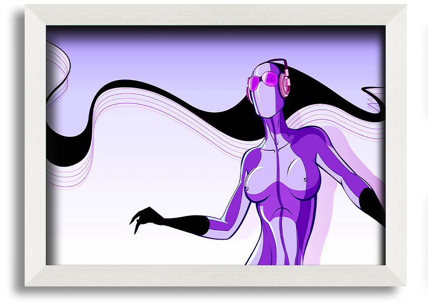 Framed print of an abstract purple alien design, showcasing vibrant colors and unique artistry, ready to hang.