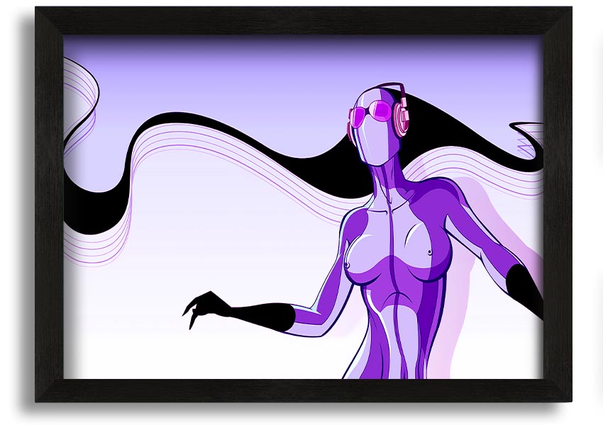 Framed print of an abstract purple alien design, showcasing vibrant colors and unique artistry, ready to hang.