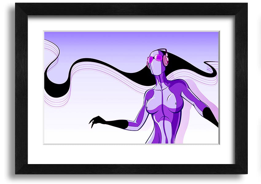 Framed print of an abstract purple alien design, showcasing vibrant colors and unique artistry, ready to hang.