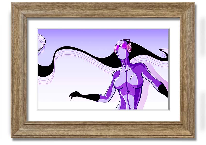 Framed print of an abstract purple alien design, showcasing vibrant colors and unique artistry, ready to hang.