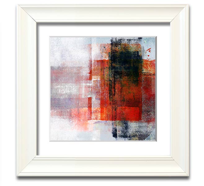 Abstract red square paint roller framed print, showcasing vibrant colors and modern design, ready to hang.
