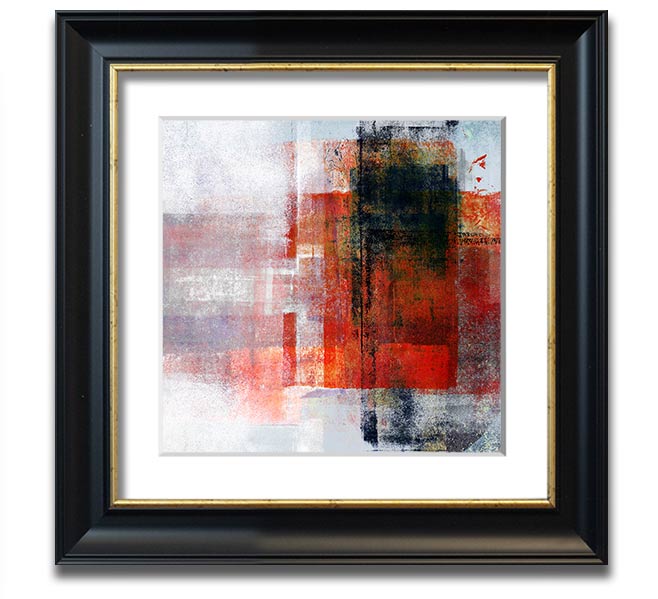 Abstract red square paint roller framed print, showcasing vibrant colors and modern design, ready to hang.