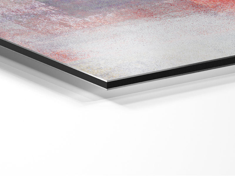 Abstract red square paint roller artwork printed on brushed aluminium dibond, showcasing a vibrant red square design.