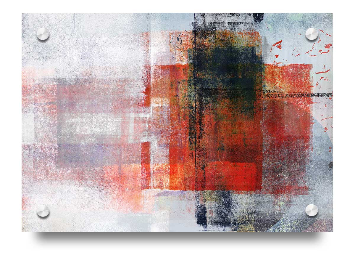 Abstract red square paint roller acrylic print on 5mm thick acrylic glass, ready to hang.