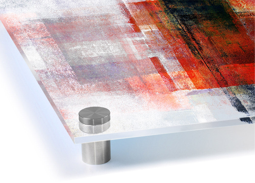 Abstract red square paint roller acrylic print on 5mm thick acrylic glass, ready to hang.