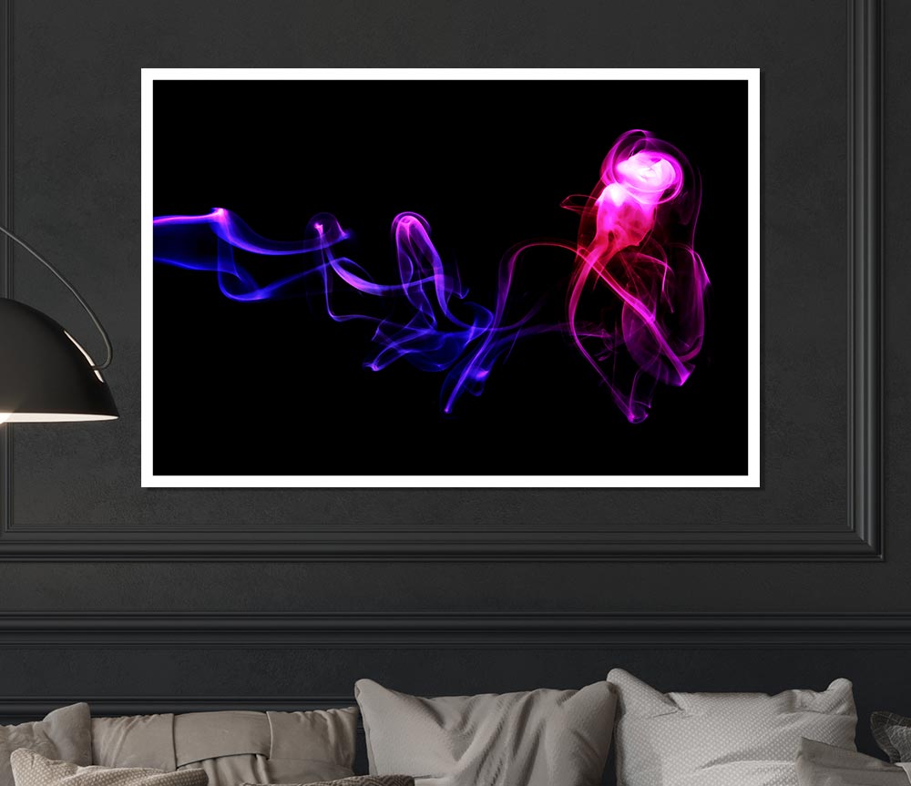 Abstract Smoke canvas poster featuring swirling patterns and vibrant colors, ready to display or frame.