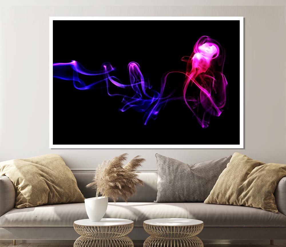 Abstract Smoke canvas poster featuring swirling patterns and vibrant colors, ready to display or frame.