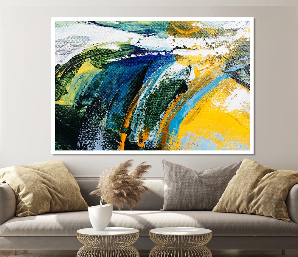 Abstract Strokes Of Nature canvas poster featuring vibrant colors and abstract designs, perfect for home decor.
