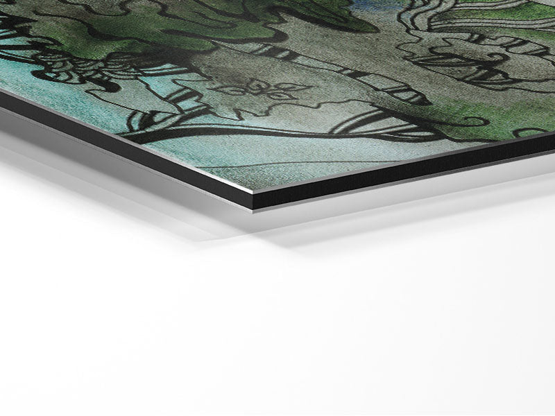 Abstract Sunset Tree artwork printed on brushed aluminium dibond, showcasing vibrant colors and modern design.