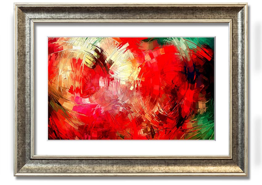 Framed print of Abstract Swirl Design with vibrant colors and unique patterns, ready to hang.