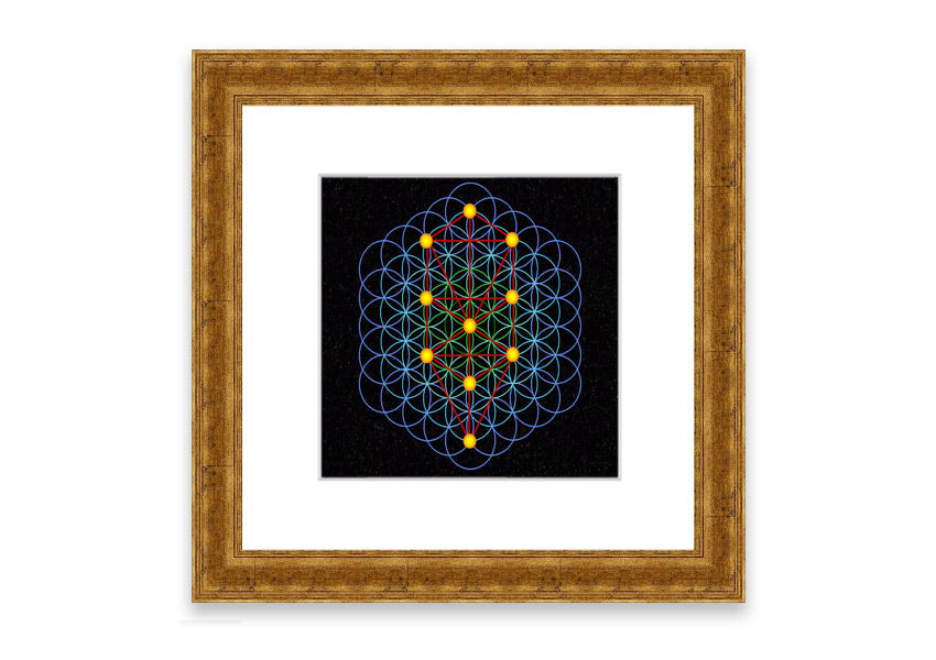 A beautifully framed Abstract Tree print showcasing an artistic representation of a tree in vibrant colors, ready to hang.