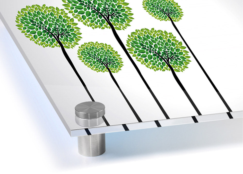 Abstract Trees acrylic print on 5mm thick acrylic glass, showcasing vibrant colors and modern design, ready to hang on the wall.