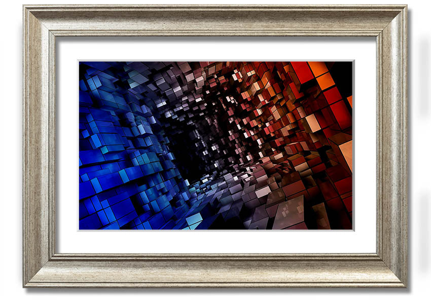 A beautifully framed Abstract Tunnel print showcasing vibrant colors and unique patterns, ready to hang.