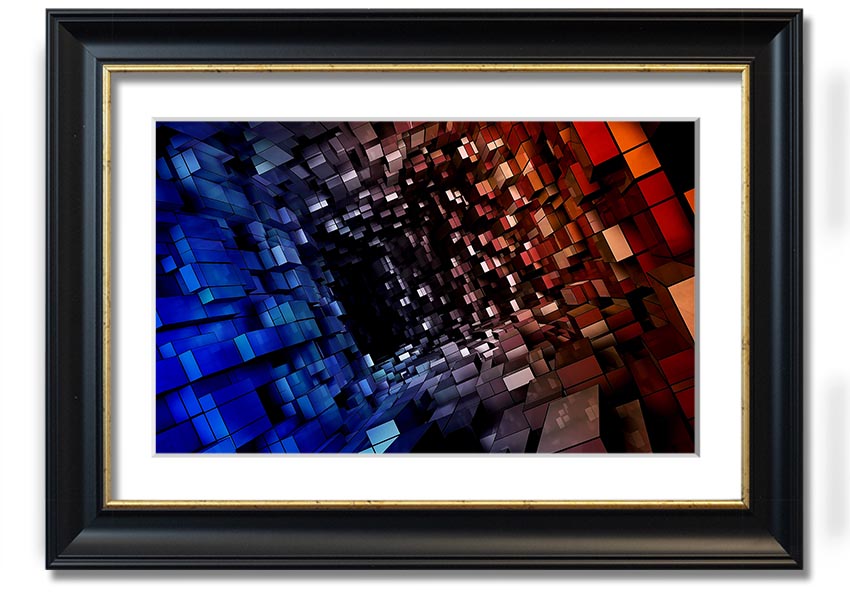 A beautifully framed Abstract Tunnel print showcasing vibrant colors and unique patterns, ready to hang.