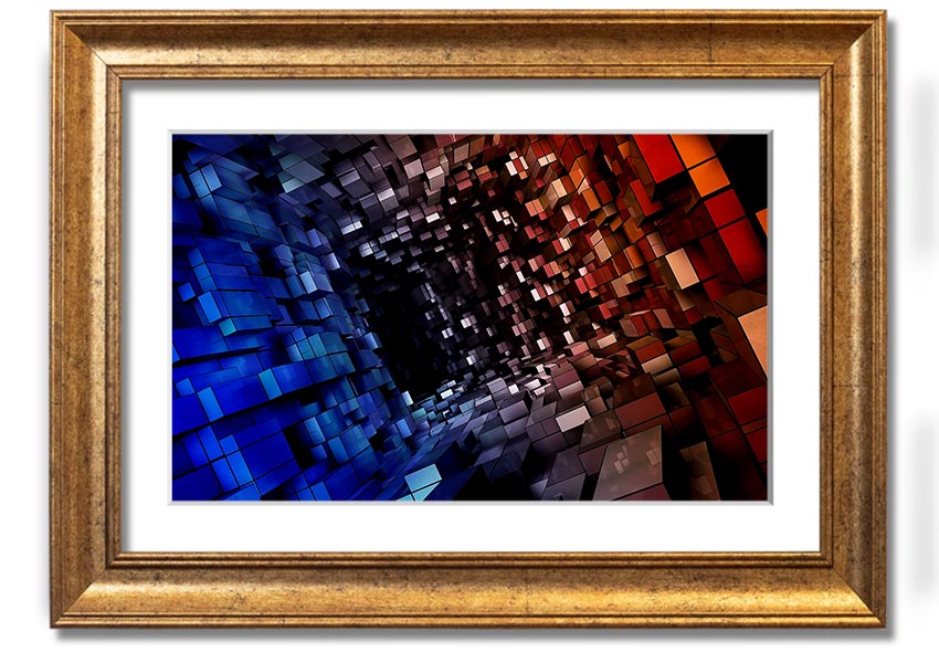 A beautifully framed Abstract Tunnel print showcasing vibrant colors and unique patterns, ready to hang.