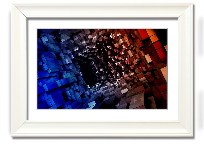 A beautifully framed Abstract Tunnel print showcasing vibrant colors and unique patterns, ready to hang.
