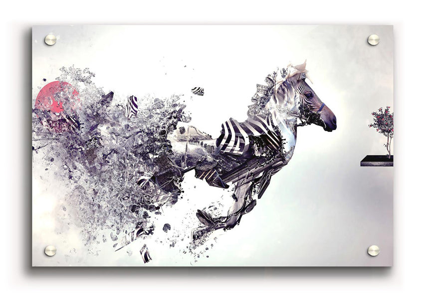 Abstract Zebra acrylic print on 5mm thick acrylic glass, showcasing vibrant colors and modern design.