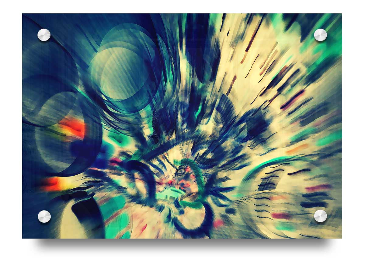 A vibrant Abstraction acrylic print showcasing modern art on 5mm thick acrylic glass, ready to hang on a wall.