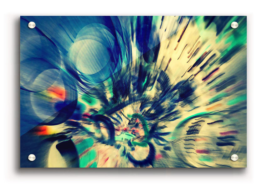 A vibrant Abstraction acrylic print showcasing modern art on 5mm thick acrylic glass, ready to hang on a wall.