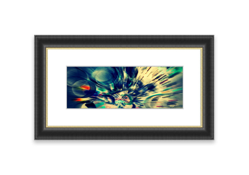 Framed Abstraction Cornwall print showcasing vibrant abstract design, available in various frame colors.