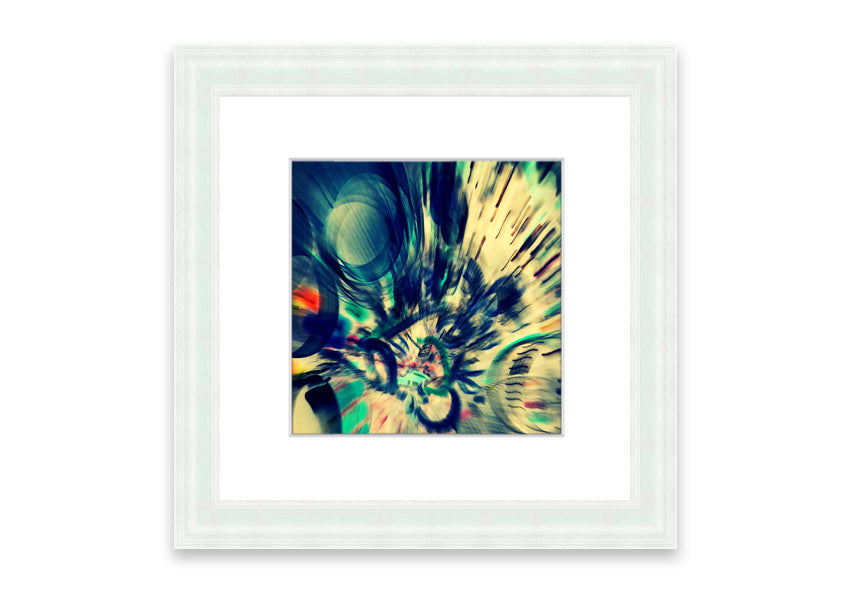 Framed Abstraction Cornwall print showcasing vibrant abstract design, available in various frame colors.