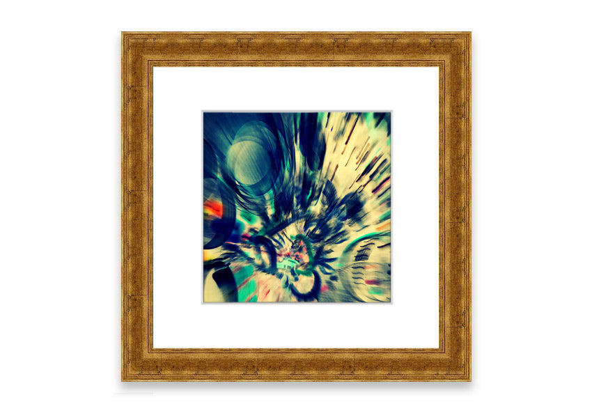 Framed Abstraction Cornwall print showcasing vibrant abstract design, available in various frame colors.