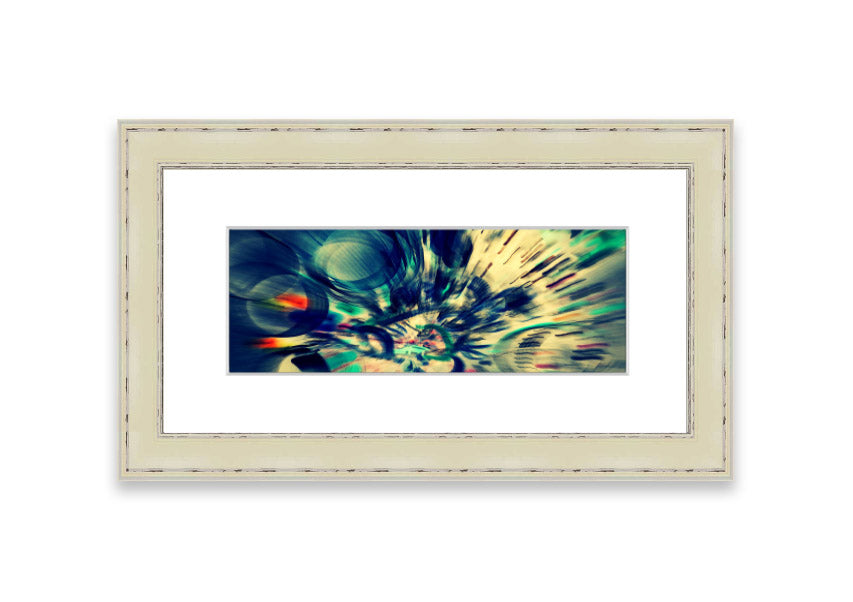 Framed Abstraction Cornwall print showcasing vibrant abstract design, available in various frame colors.