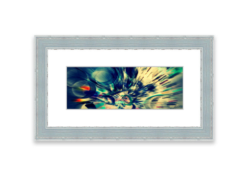 Framed Abstraction Cornwall print showcasing vibrant abstract design, available in various frame colors.