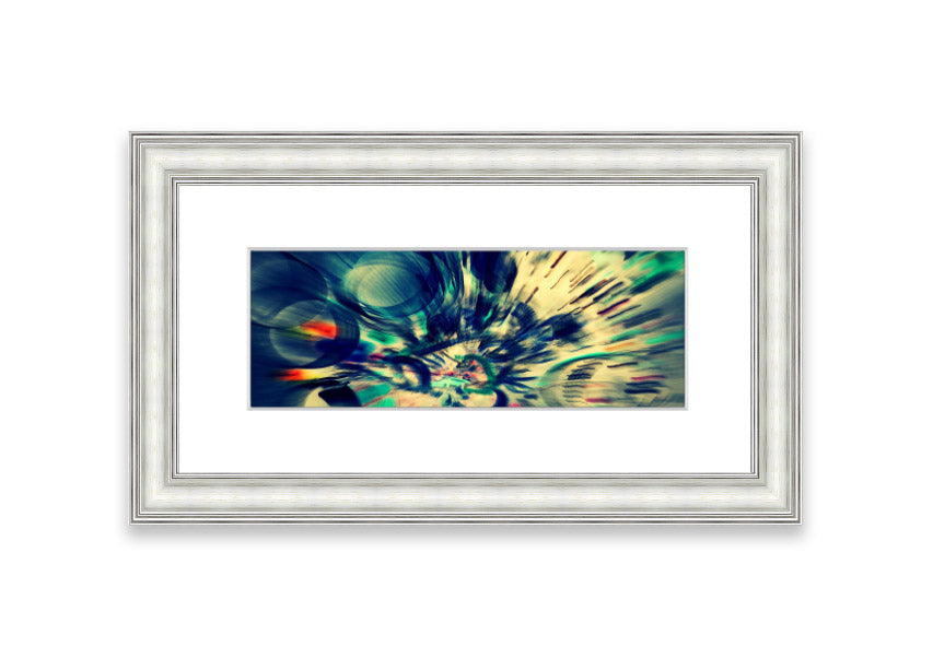 Framed Abstraction Cornwall print showcasing vibrant abstract design, available in various frame colors.