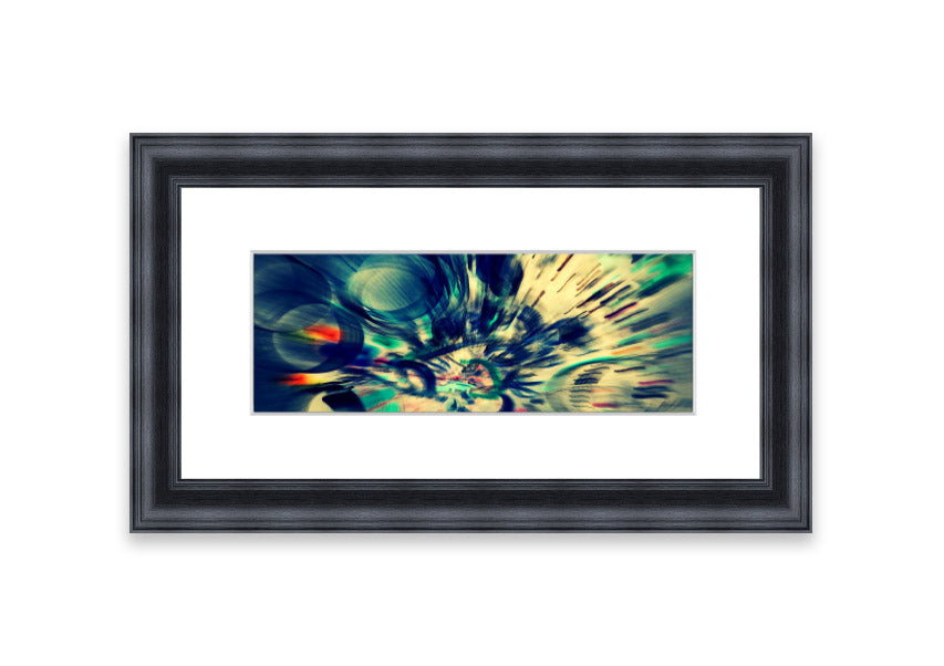 Framed Abstraction Cornwall print showcasing vibrant abstract design, available in various frame colors.