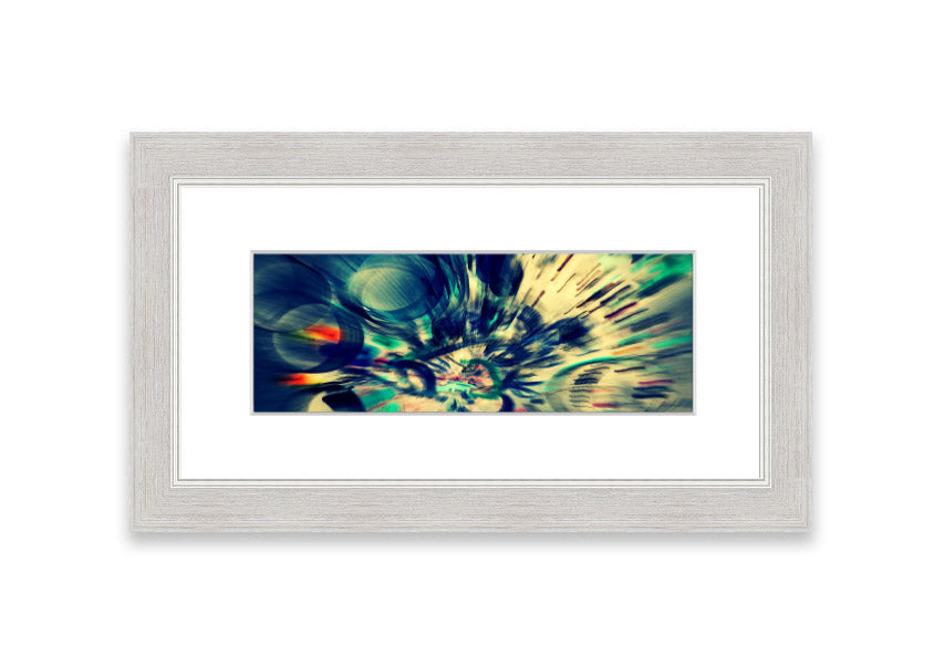 Framed Abstraction Cornwall print showcasing vibrant abstract design, available in various frame colors.