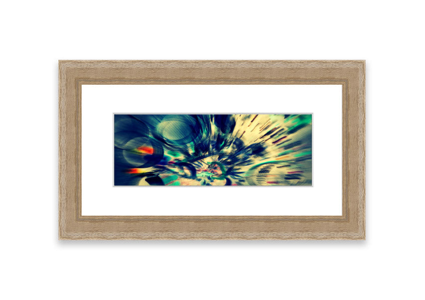 Framed Abstraction Cornwall print showcasing vibrant abstract design, available in various frame colors.