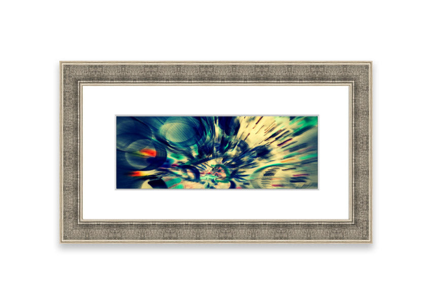 Framed Abstraction Cornwall print showcasing vibrant abstract design, available in various frame colors.